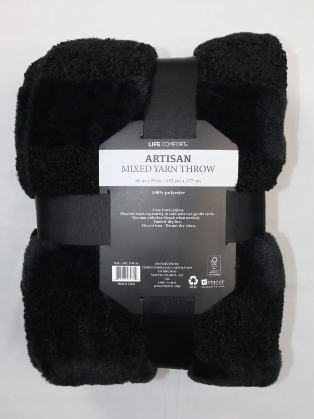 Life Comfort Arisan Mixed Yarn Throw 60x70in / 152x177cm Black